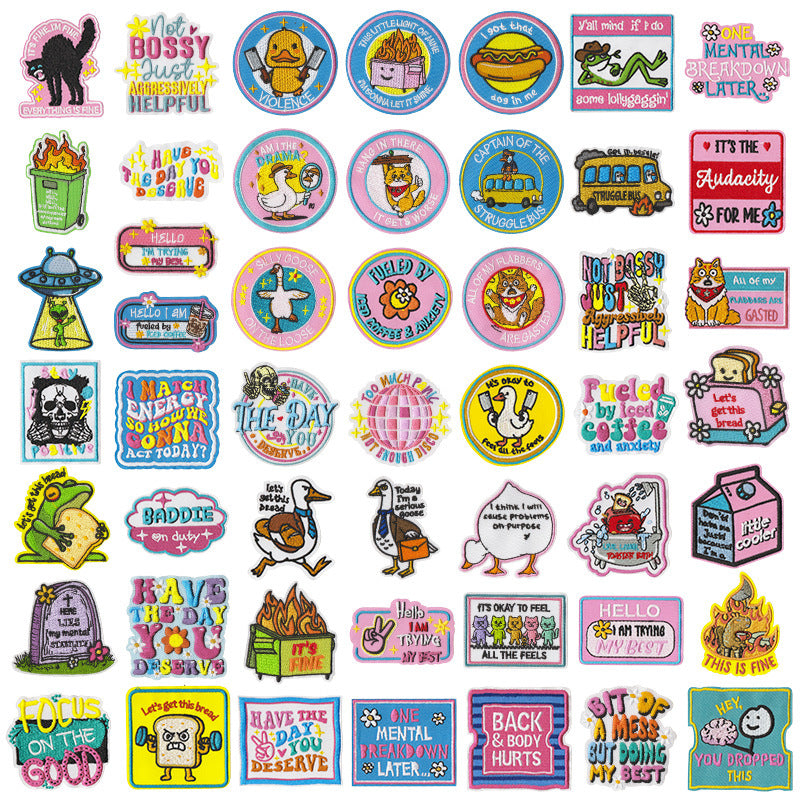 Wholesale Chic Embroidered Animal Patches 50 Pack Cute Duck Cat Fox Sew On Badges For ets Bags DIY Craft Accessory