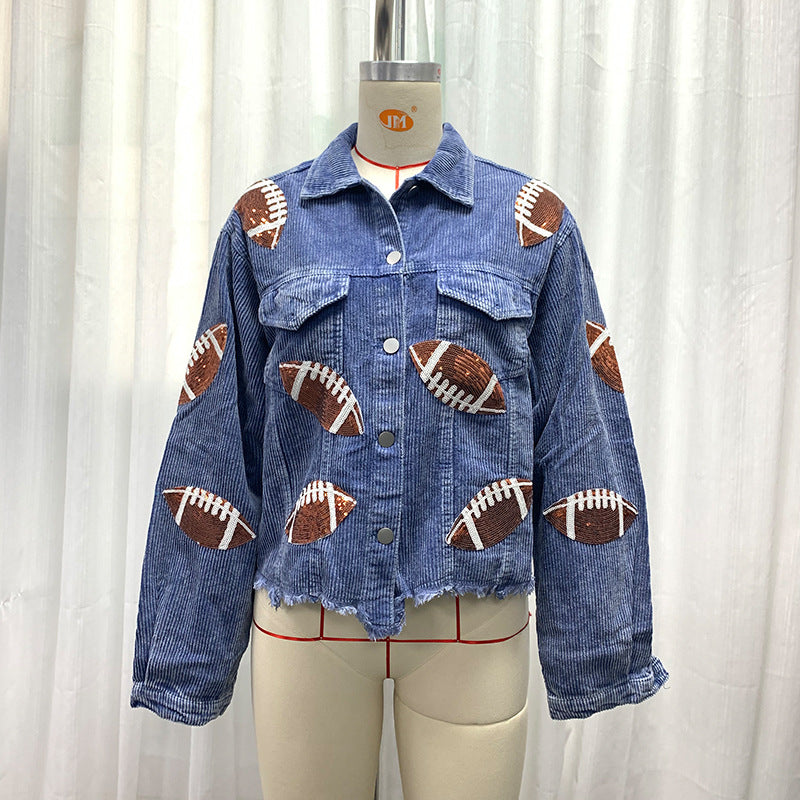 Wholesale Popular European and American Style Lapel Sequin Embroidered Corduroy Women Clothes