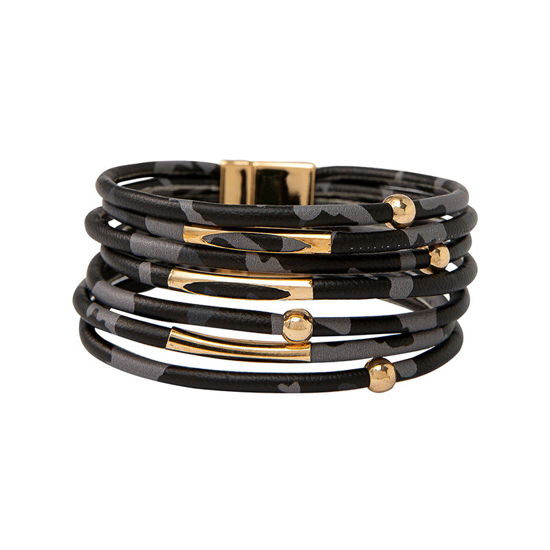 Wholesale Leopard Print Magnetic Buckle Leather Bracelet