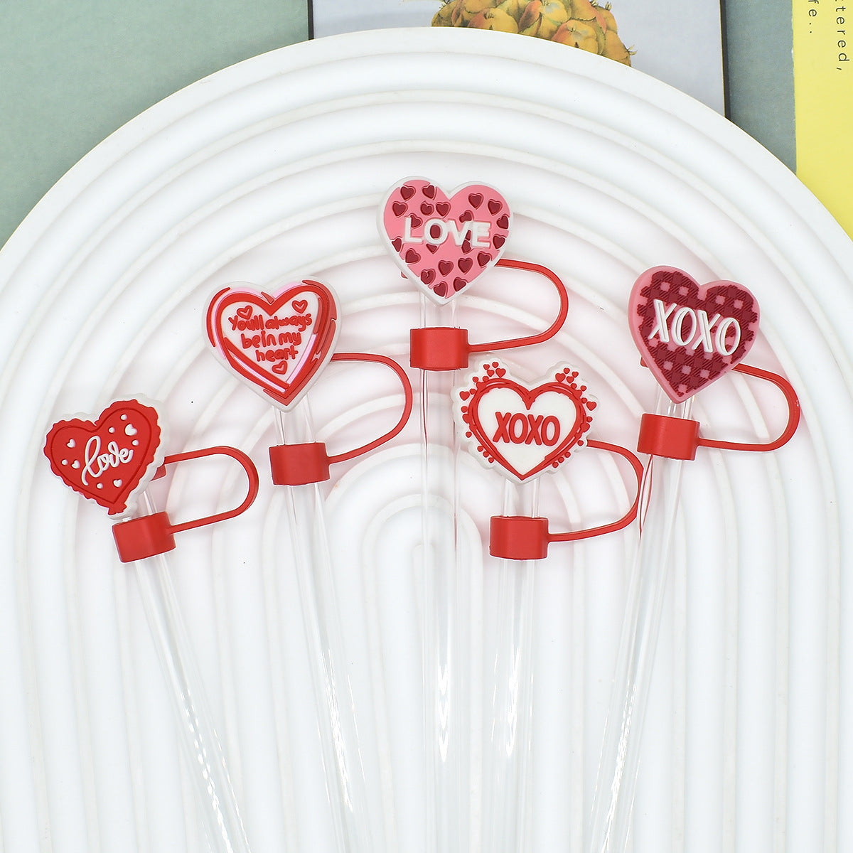 Wholesale Random 100pcs Valentine' s Day Love Water Cup  10mm Universal Party Straw Tube Cap