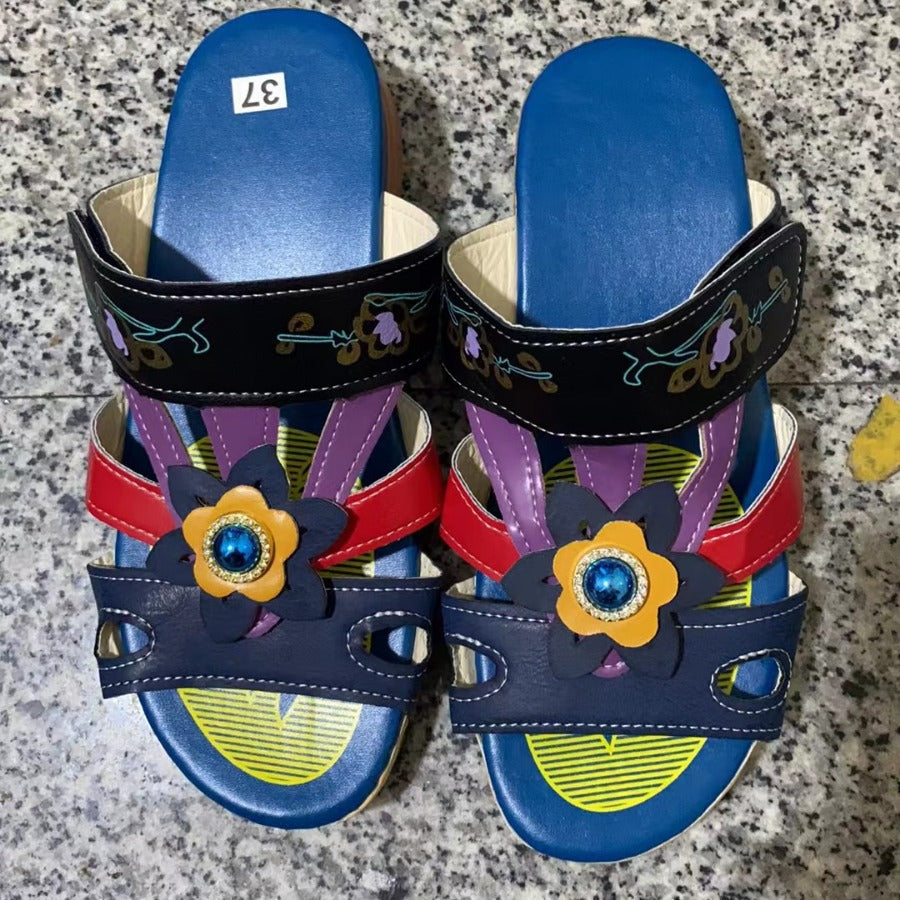 Wholesale Bohemian Ethnic Style Floral Wedge Sandals