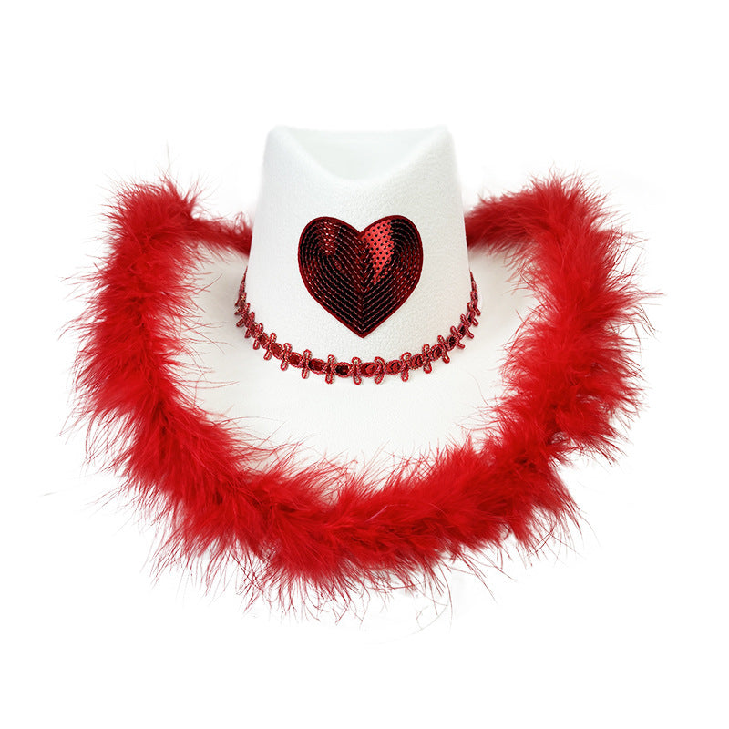 Wholesale Pink Fur Western Cowboy Hat Valentine's Day Pink Hair Love Cowboy Hat Carnival Love Shaped Hat