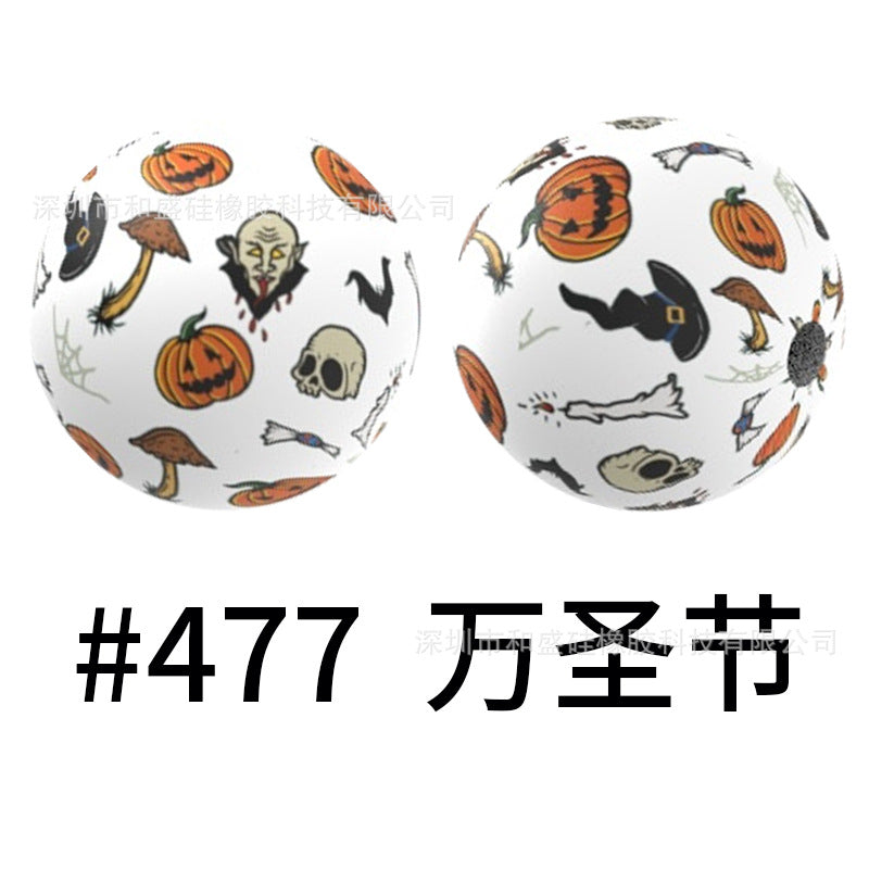 Wholesale 50pcs 16mm Colorful Silicone Water Transfer Beads Print Silicone Beads