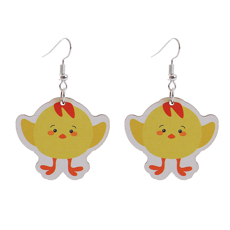 Wholesale Easter Bunny Flower Basket Printed Egg Chick Wooden Earrings