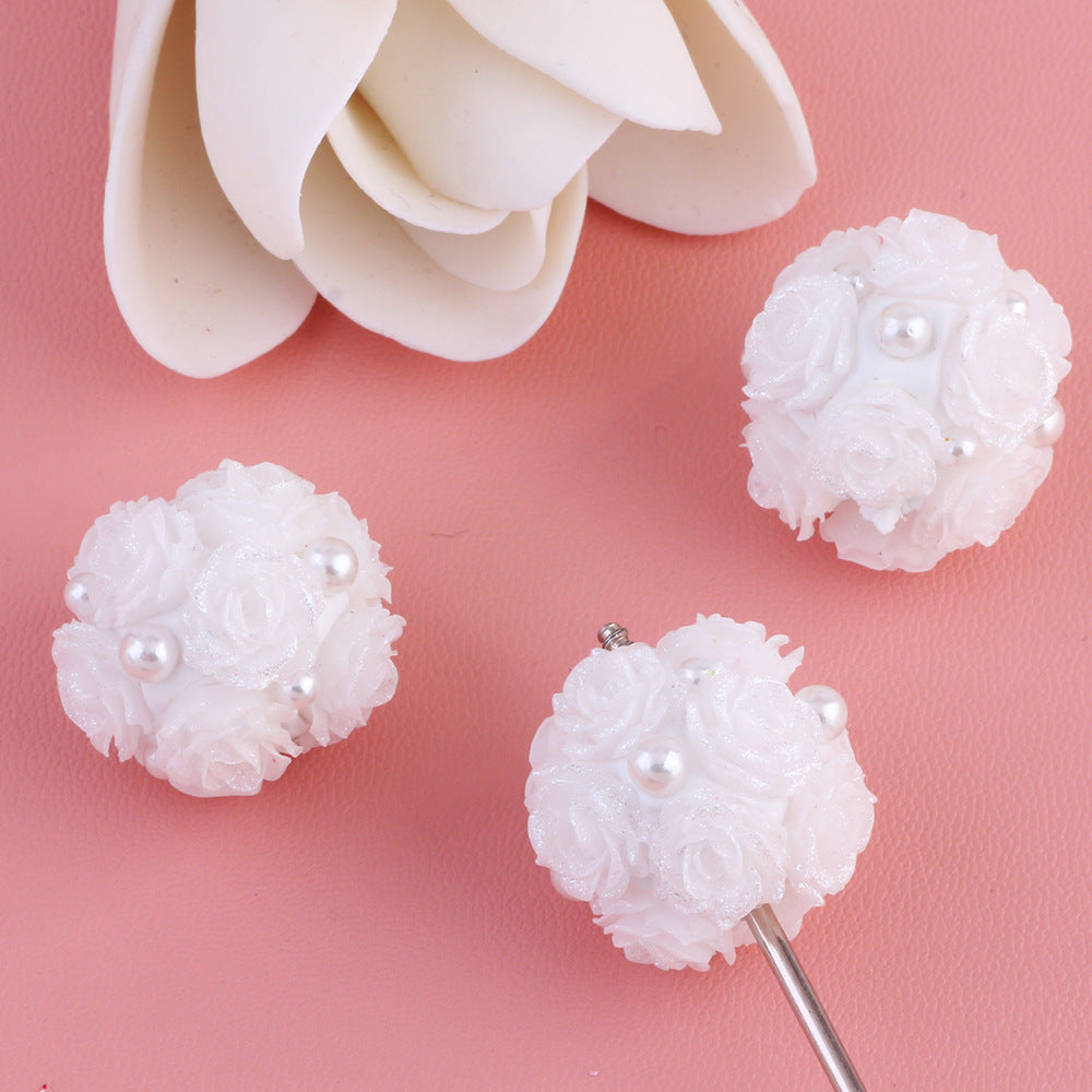 Wholesale 10pcs/pack pearl rose luminous flower ball can wear straight hole beads DIY accessories