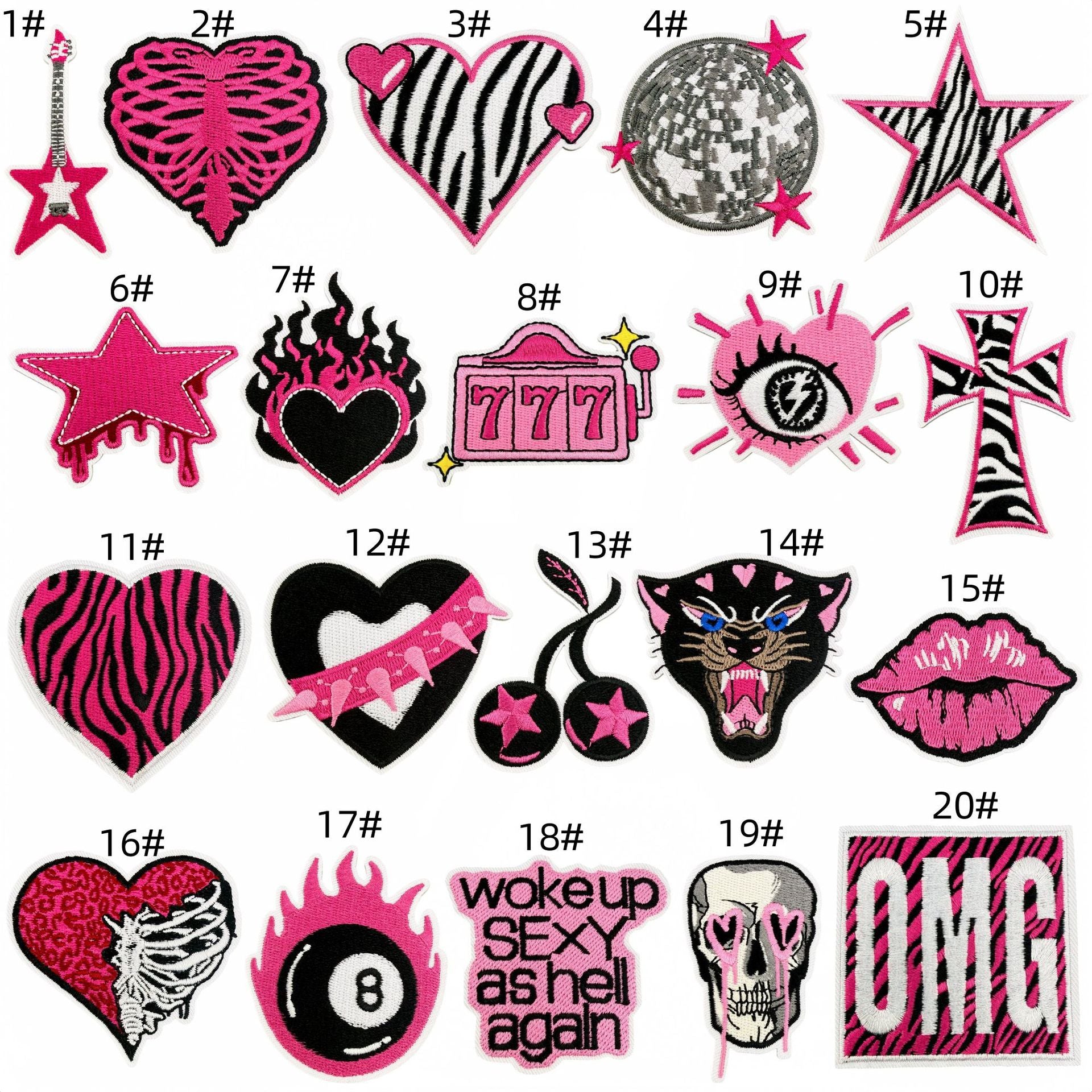 Wholesale Y2K Black Pink Heart Star Embroidered Patches 20 Pcs Fashion Decorative Accent For Clothing Bags Gift Craft Supply