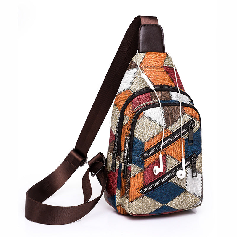 Wholesale PU Ethnic Style Contrast Stitching Chest Bag