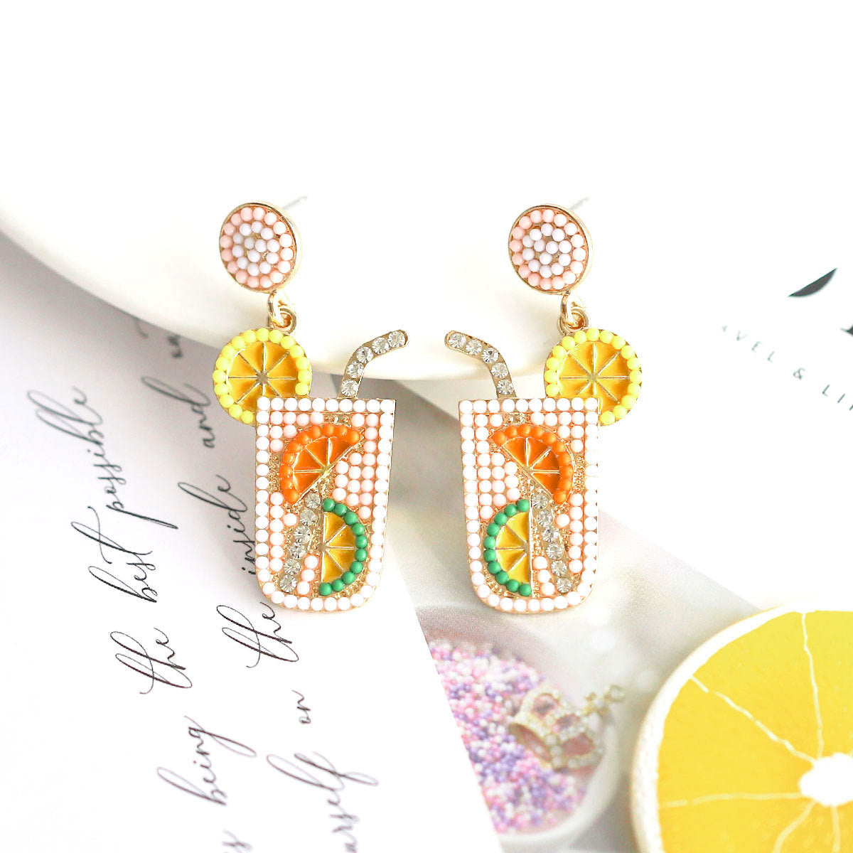 Wholesale Small Fresh Fruit Drink Rice Bead Earrings