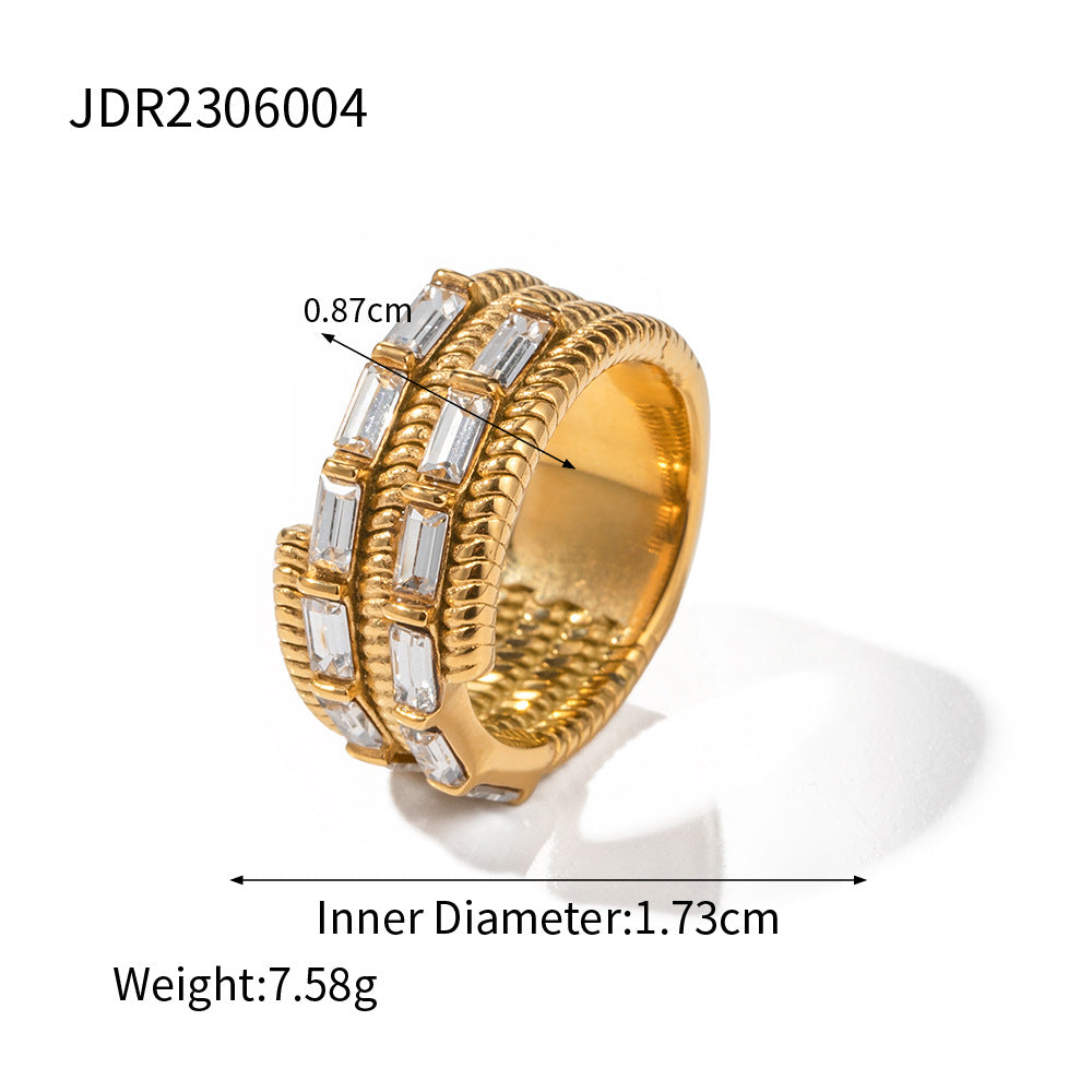 Wholesale Stainless Steel Gold Plated Asymmetric Square Zircon Ring