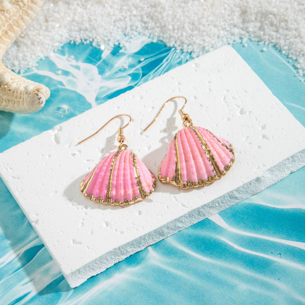 Wholesale 10pcs Summer beach style natural shell gold-plated earrings