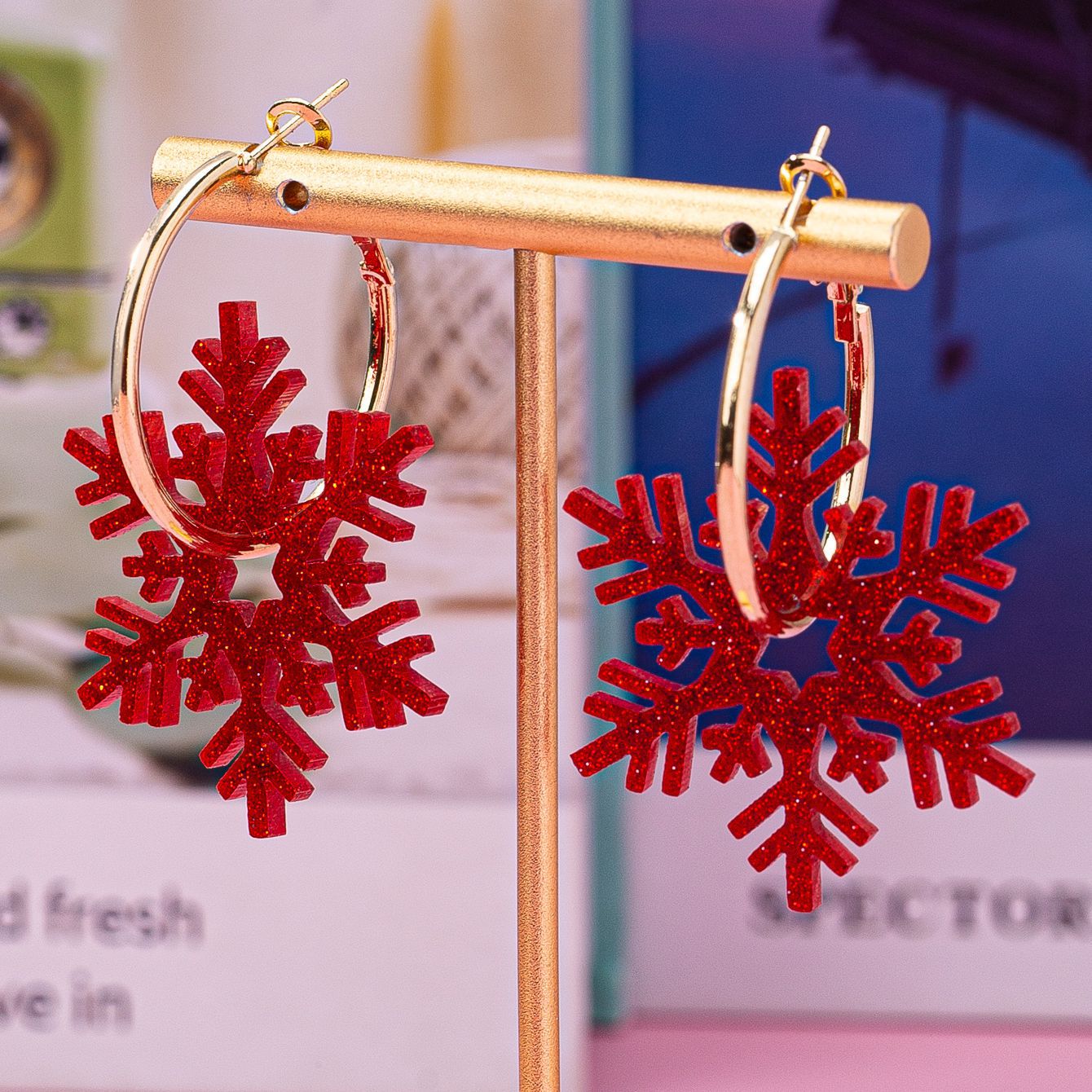 Wholesale Red Snowflake Christmas Acrylic Earrings
