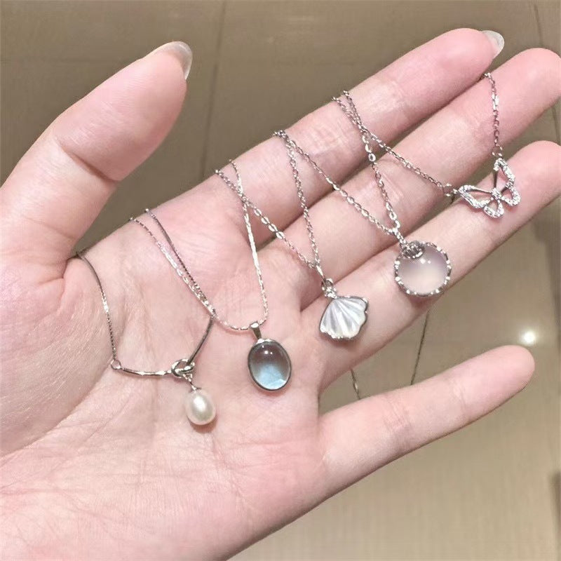 Wholesale Aquamarine design necklace pendant moonstone clavicle chain