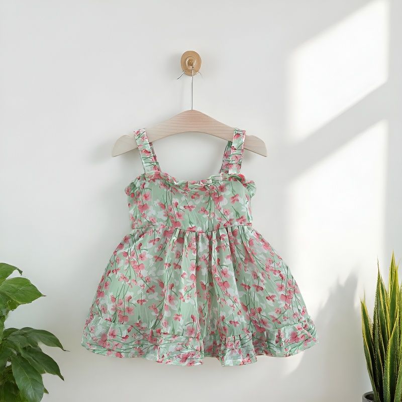 Wholesale Summer Fashion Floral Chiffon Princess Slip Dress For Toddler Girls Lace Trim Party Sundress For Boutique Resale