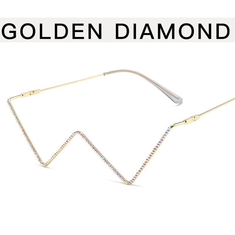 Wholesale Metal Diamond Triangle Lensless V-shaped Cat Eye Decorative Glasses Frame