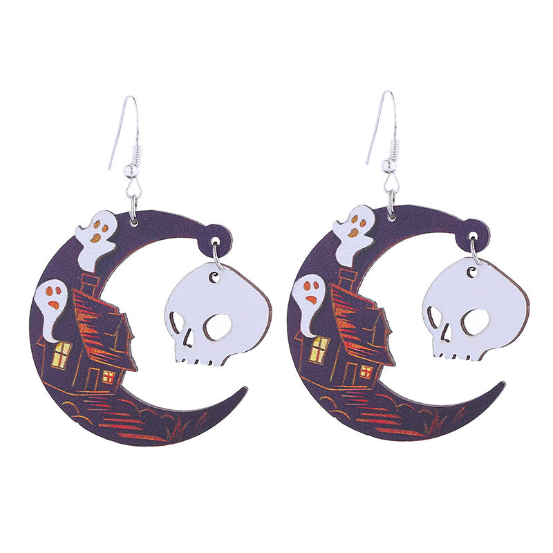 Wholesale  Wooden Earrings Ghost Pumpkin Castle Fun