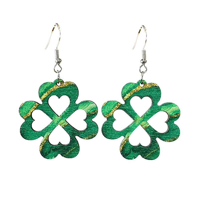 Wholesale 2 Pairs/pack St. Patrick's Day Hollow Wooden Earrings