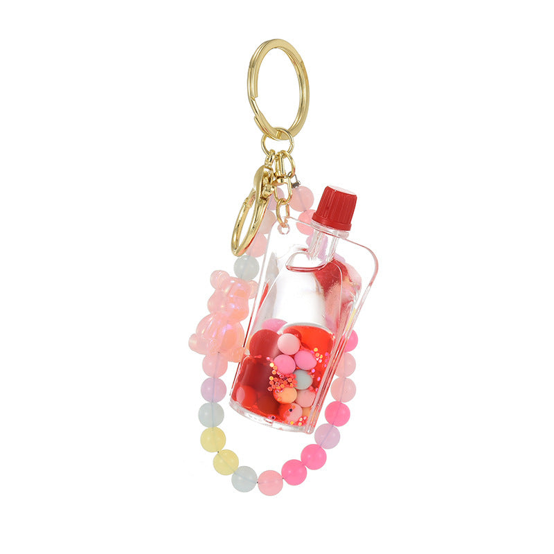 Wholesale Oil Quicksand Bottle Pearl Chain Acrylic Liquid Keychain
