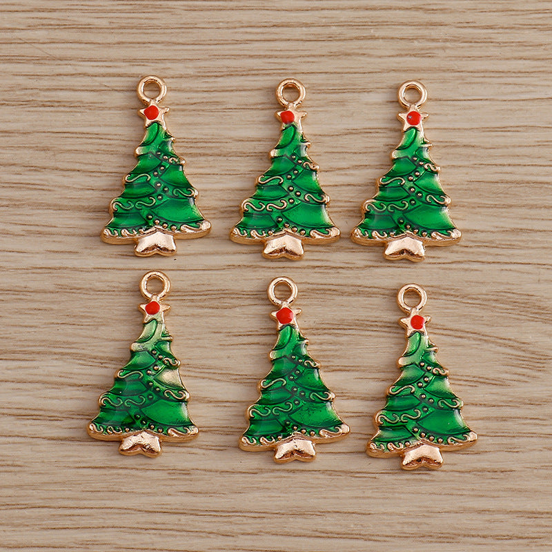 Wholesale 10PCS/pack Christmas Alloy Drip Oil Christmas Tree Keychain Accessories DIY Pendants