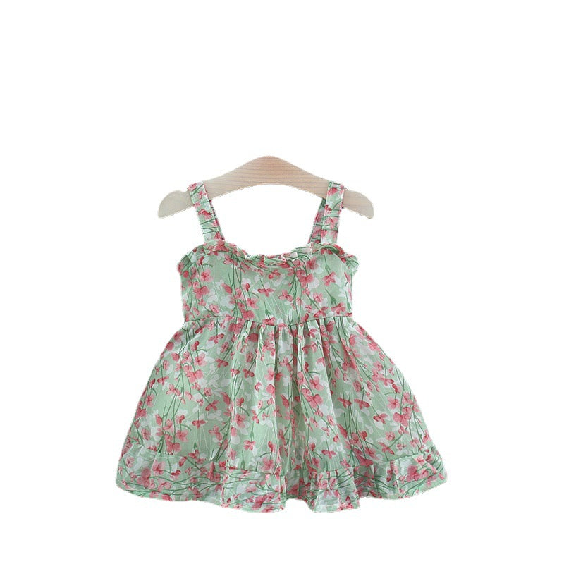 Wholesale Summer Fashion Floral Chiffon Princess Slip Dress For Toddler Girls Lace Trim Party Sundress For Boutique Resale