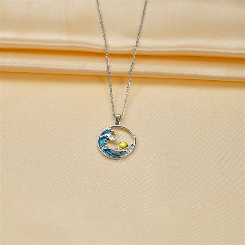 Wholesale Ocean Wave Sun Round Hollow Necklace
