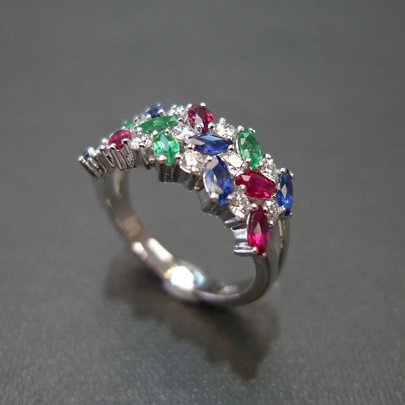 Wholesale Colored Marquise Zircon Three Rows Inlaid Women's Index Finger Ring