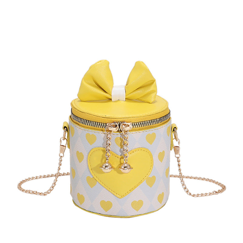 Wholesale PU Heart Bow Knot Cylindrical Kids Messenger Bag