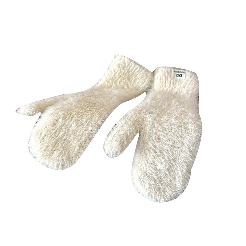 Wholesale Candy Colored Soft Glutinous Plush Autumn and Winter Thickened Mittens