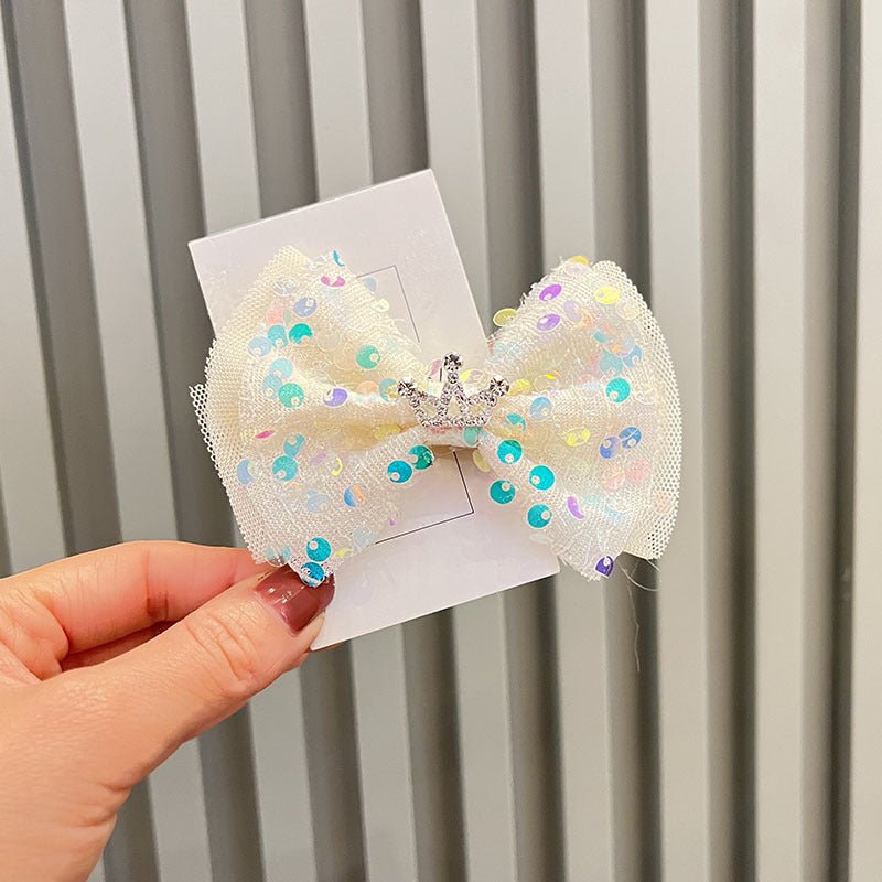 Wholesale Princess Sweet Ribbon Sequin Bow Top Clip Crown Children's Hair Accessories
