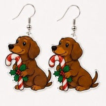 Wholesale Trendy Acrylic Pendant Earrings Reindeer Dachshund Red Green Contrast Jewelry Accessory