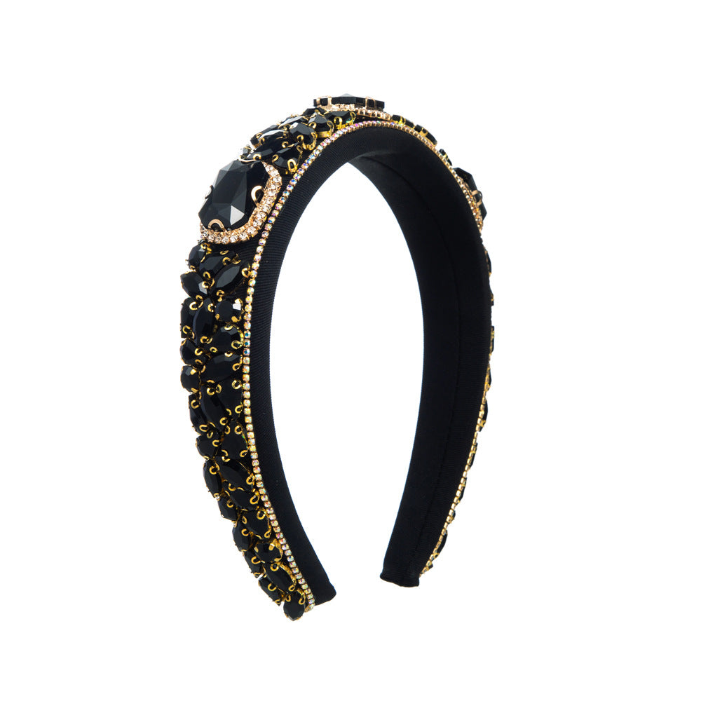 Wholesale Rhinestone Pearl Wide Edge Knotted Fabric Headband