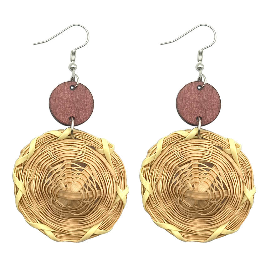 Wholesale Retro Ethnic Style Handmade Rattan Straw Hat Earrings