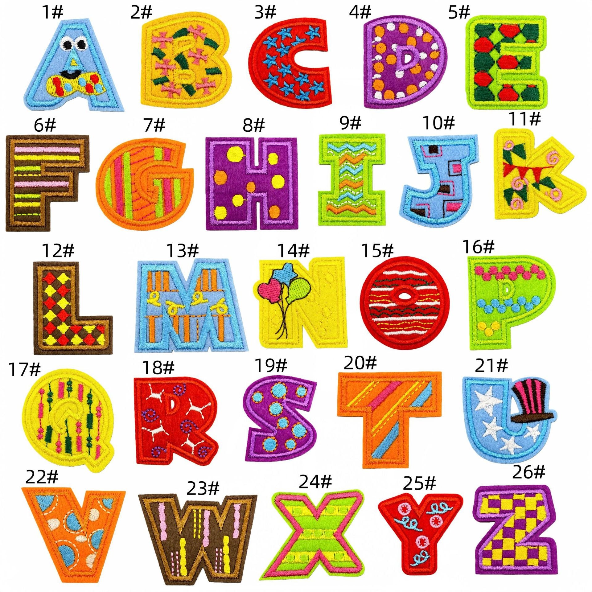 Wholesale Polyester Cartoon Alphabet Embroidery Patches Iron On DIY Clothing Bag Accessory