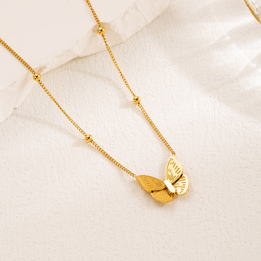 Wholesale Butterfly Necklace Water Wave Bracelet Titanium Steel Gold Plated Clavicle Chain