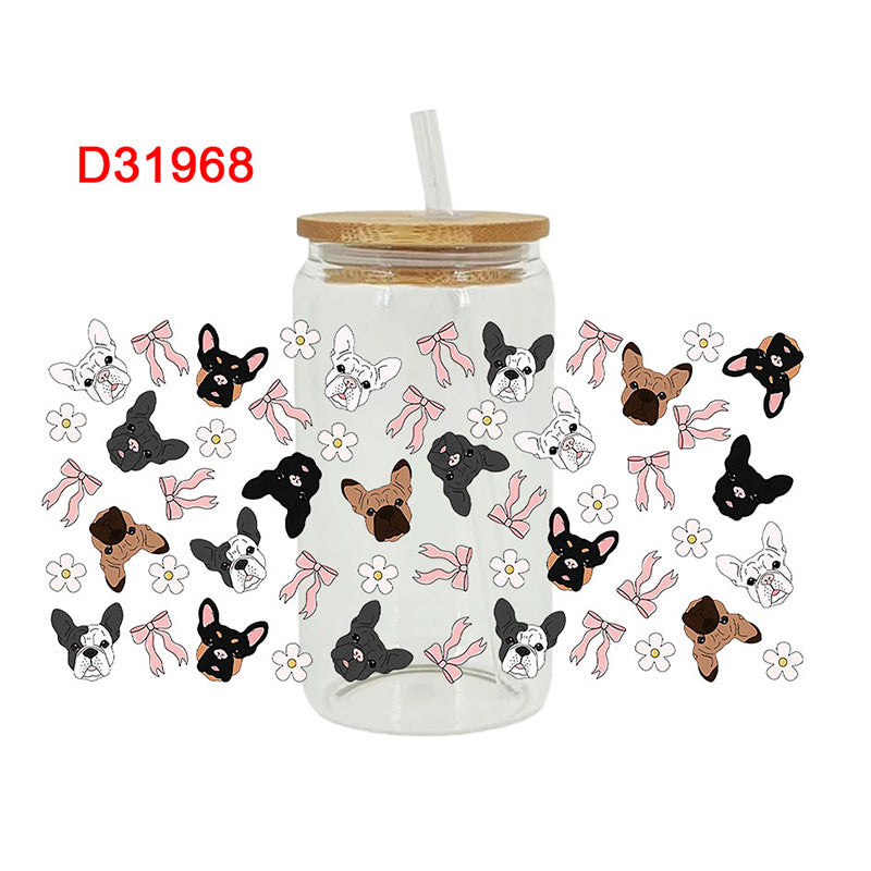 Wholesale Cute cat dog bow 16oz Cup UV DTF Wraps