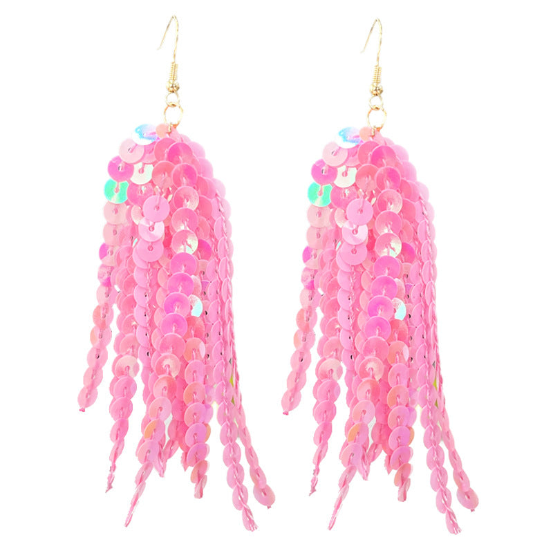 Wholesale 2pcs Valentine's Day Glitter Pink Atmosphere Love Shiny Tassel Temperament Color Matching Fashion Earrings