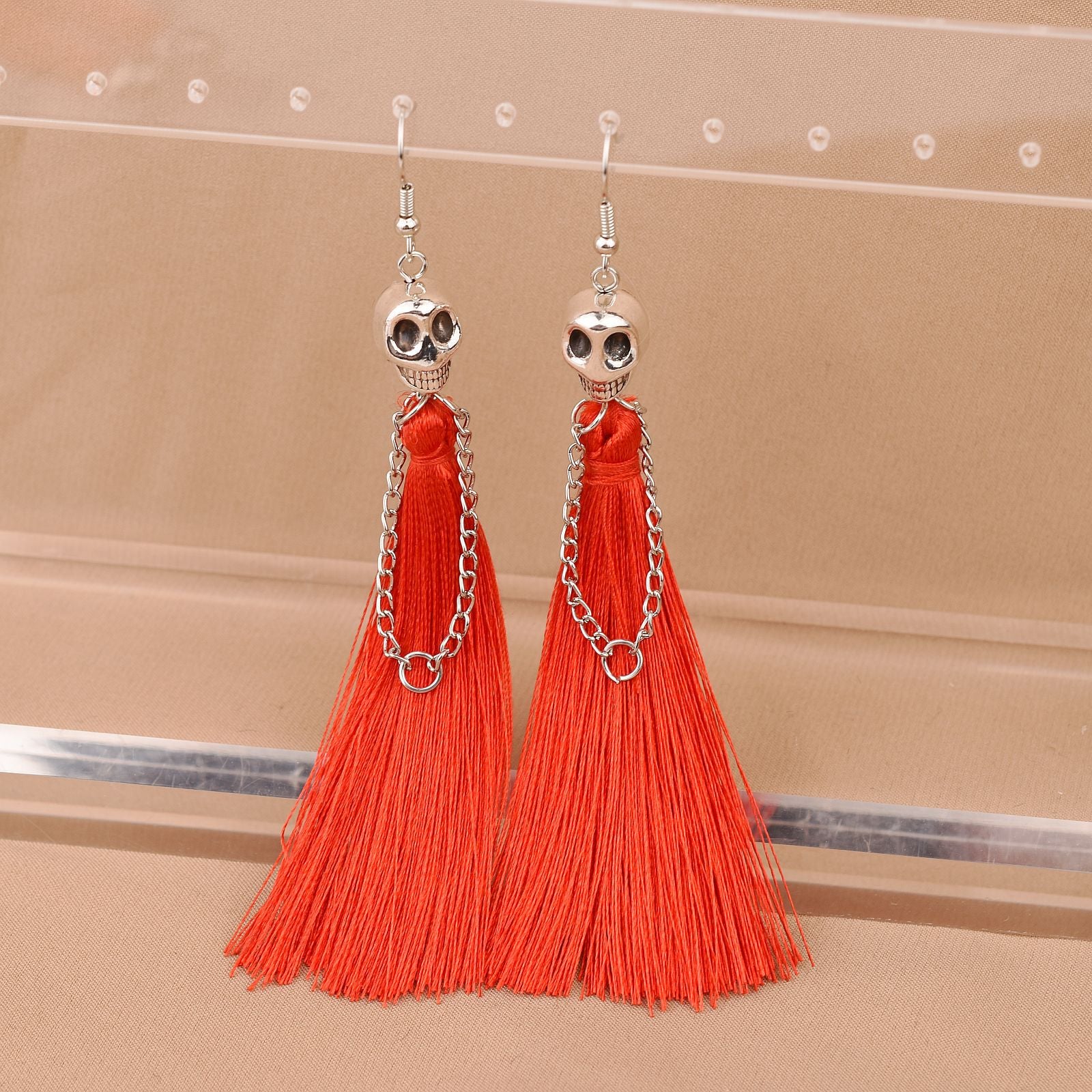 Wholesale Halloween Skull Tassel Multicolor Earrings