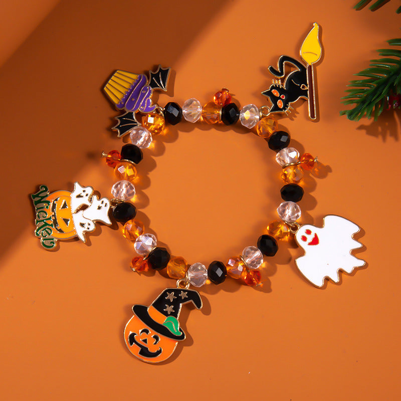 Wholesale Halloween Horror Atmosphere Funny Pumpkin Crystal Ghost Bracelet