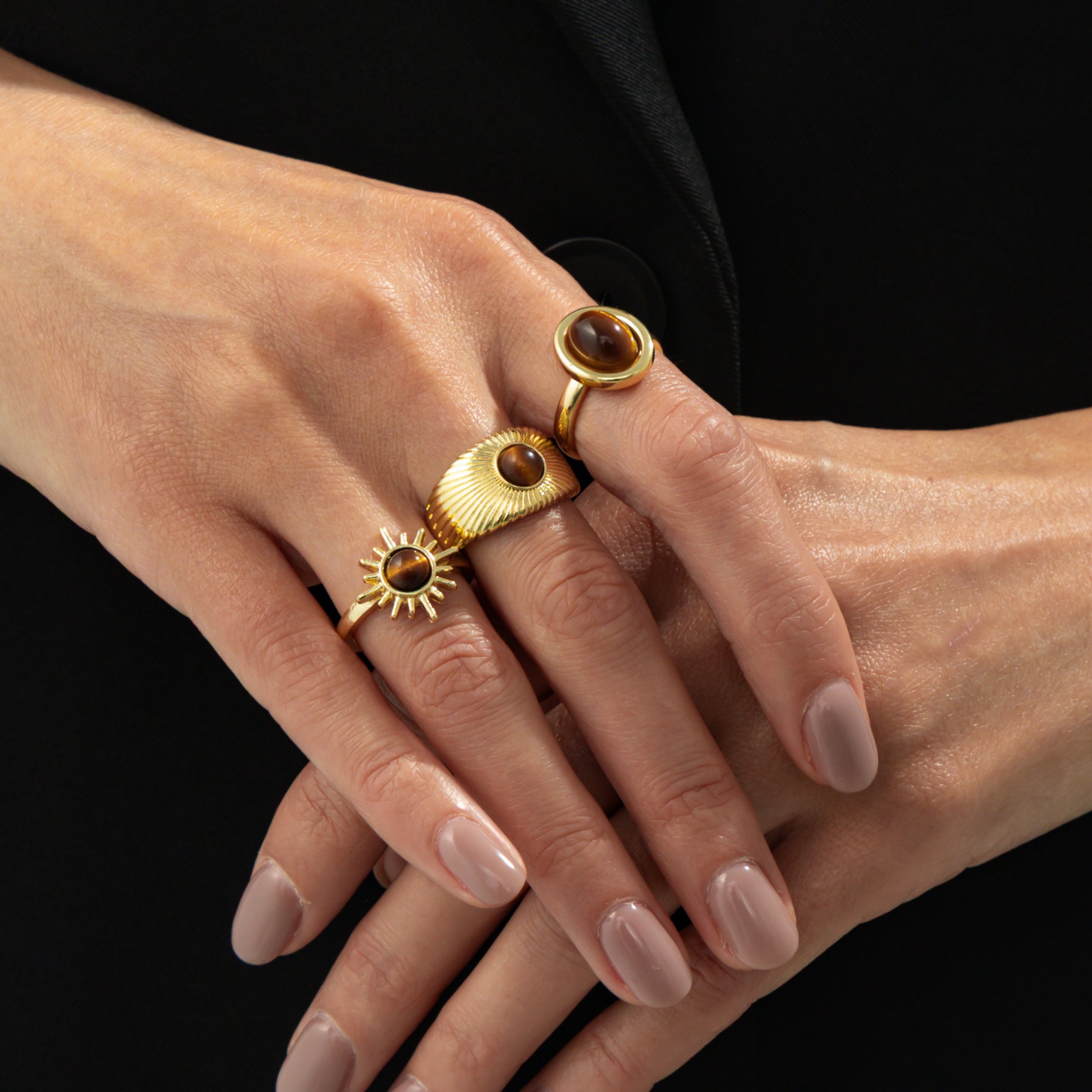 Wholesale Micro-painted Tiger' s Eye Lava Open Ring Set