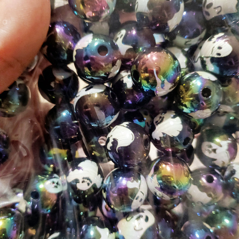 Wholesale 200pcs 16mm UV Plated Colorful Halloween DIY Bead Accessories Straight Hole Round Beads