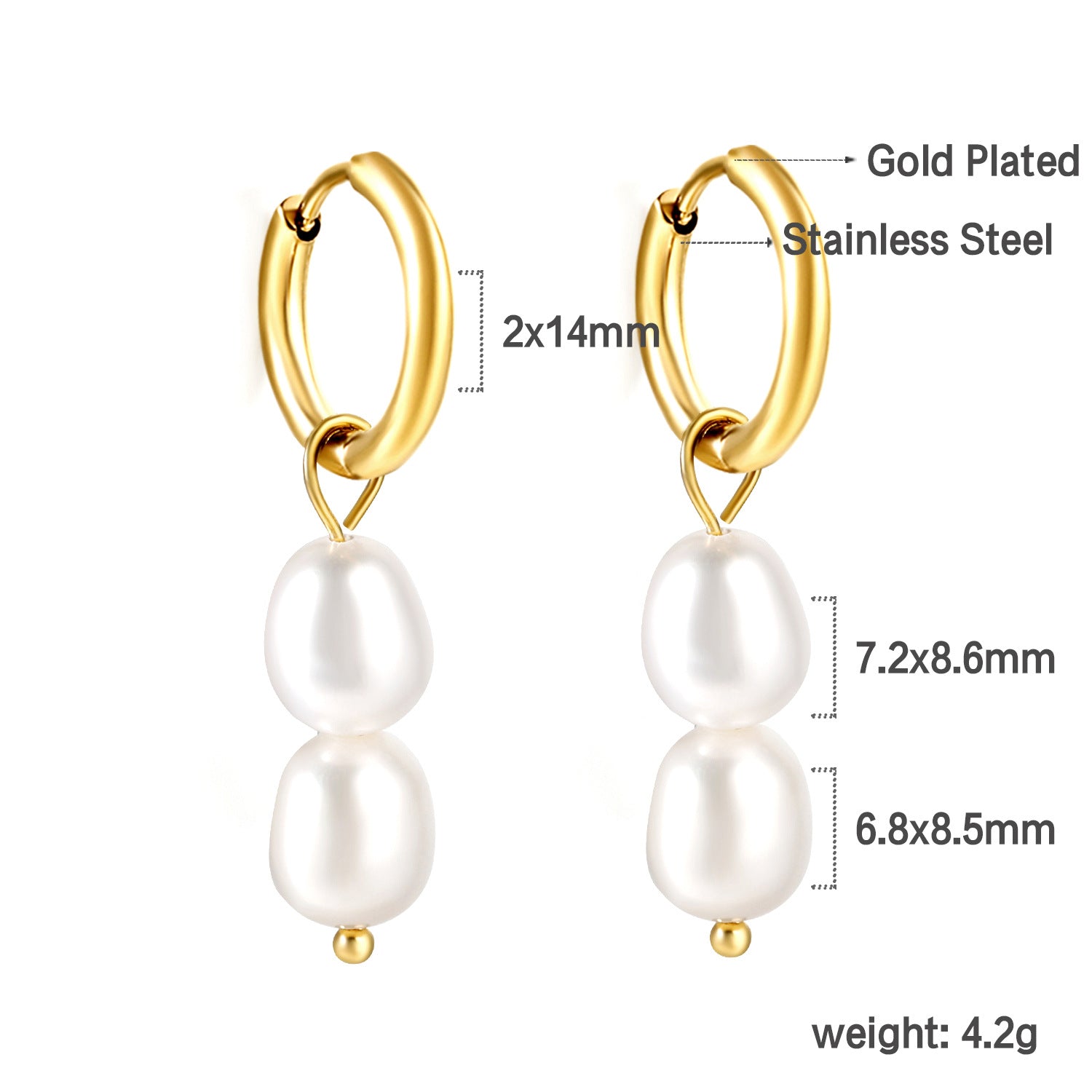 Wholesale 18k gold stainless steel earrings inlaid with pearls