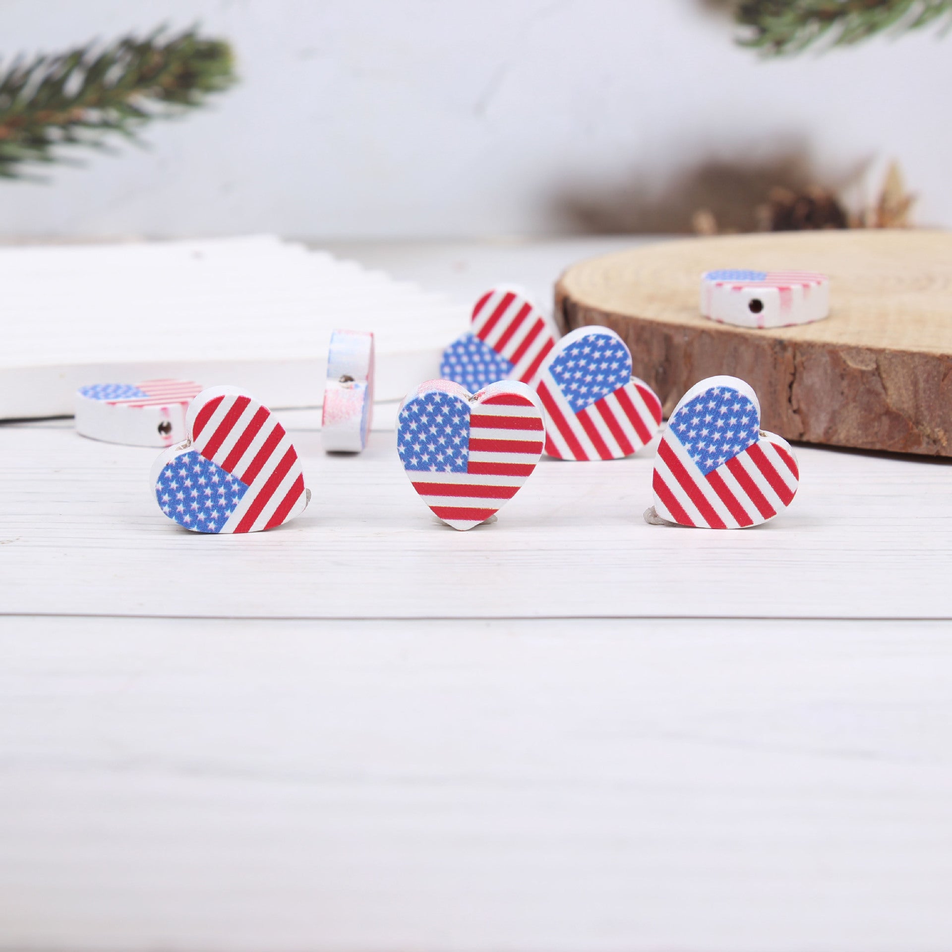 Wholesale 20pcs American Independence Day Five-pointed Star Balloon Wooden Beads