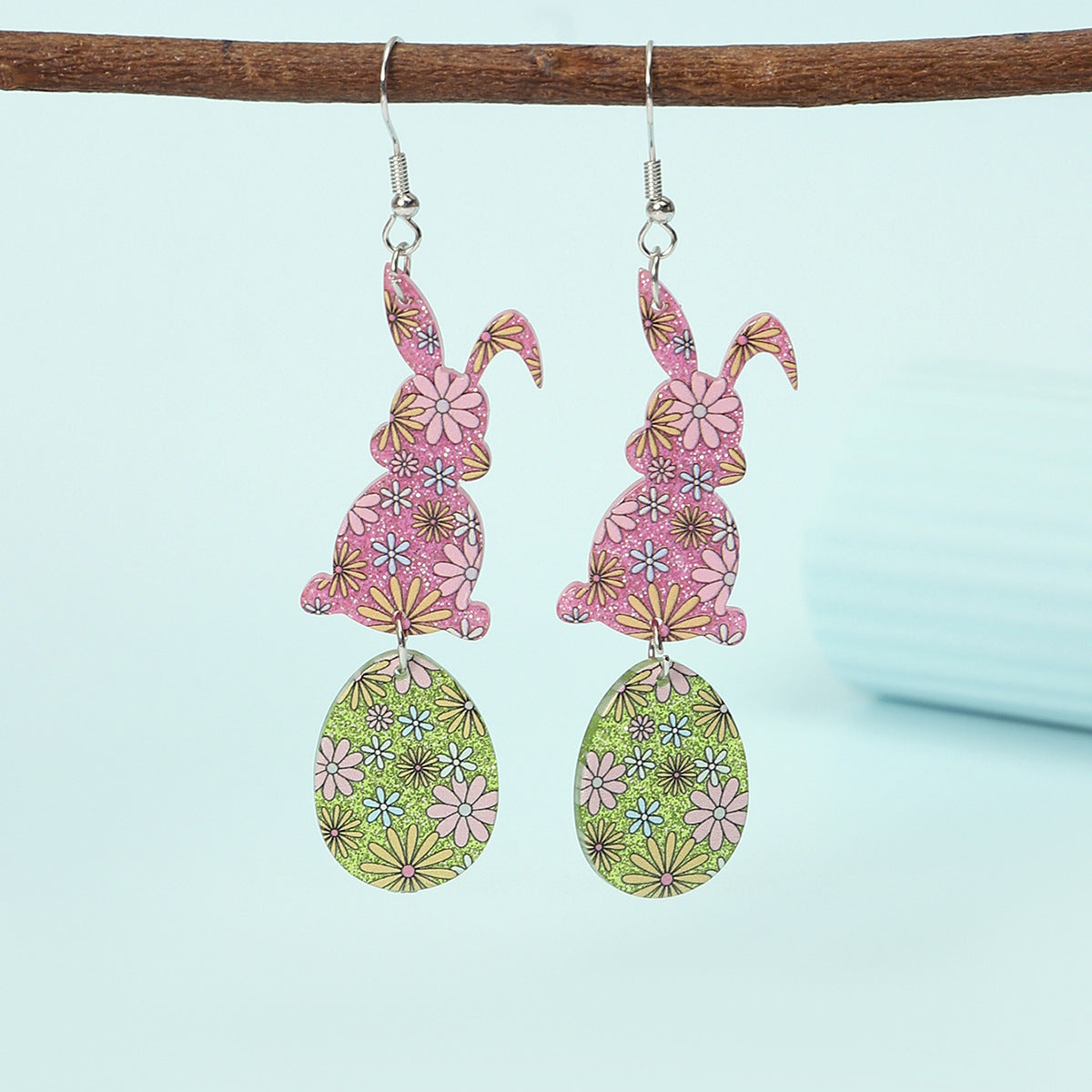 Wholesale Happy Easter rabbit Egg Print Leopard Flower Acrylic Earrings