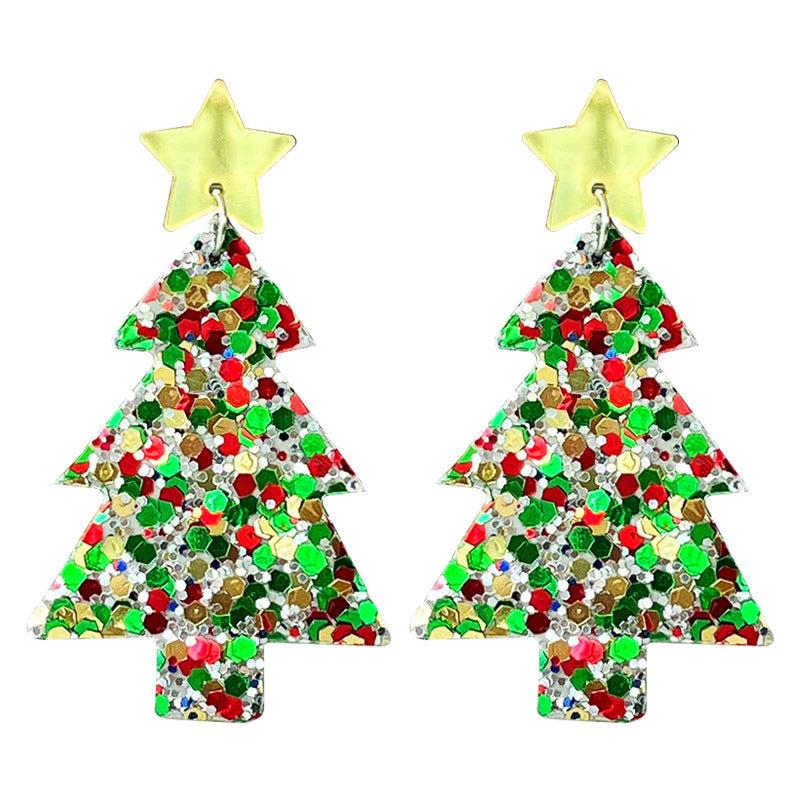 Wholesale Christmas Tree Large Glitter Multi-color Festive Atmosphere Party Exaggerated Earrings