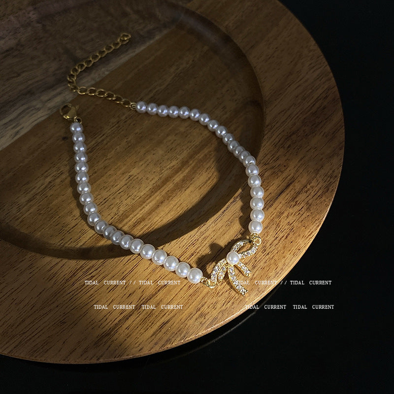 Wholesale Vintage Pearl Niche Advanced Titanium Steel Bracelet For Women