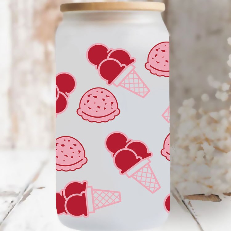 Wholesale Pink dessert ice cream 16oz Cup UV DTF Wraps