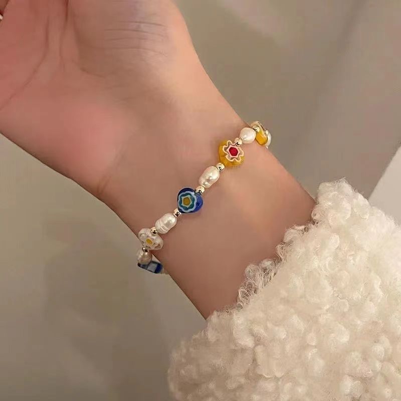 Wholesale Colorful Flowers Handmade Beaded Glass Pearl Bracelet
