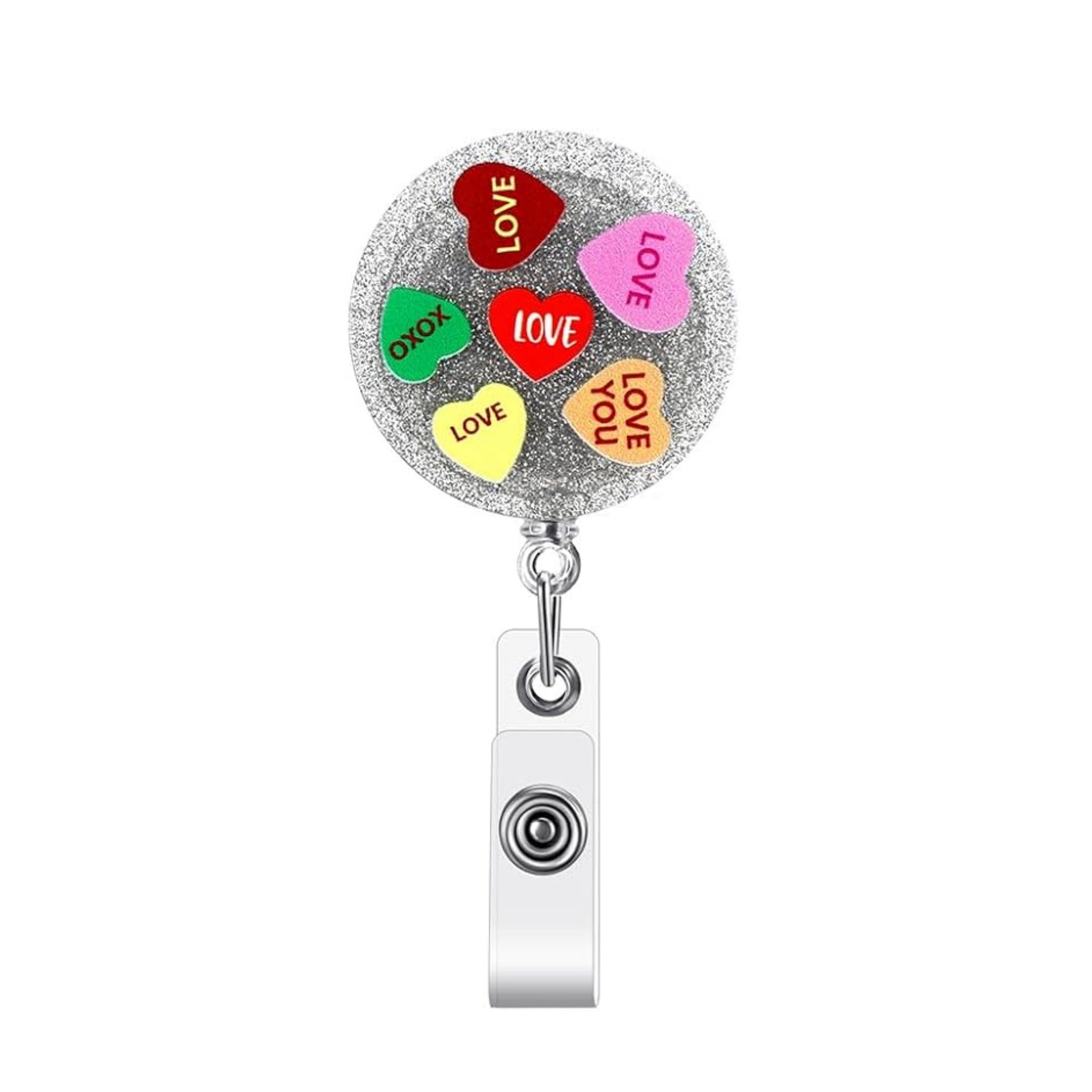 Wholesale romantic heart-shaped acrylic retractable  Badge Reels