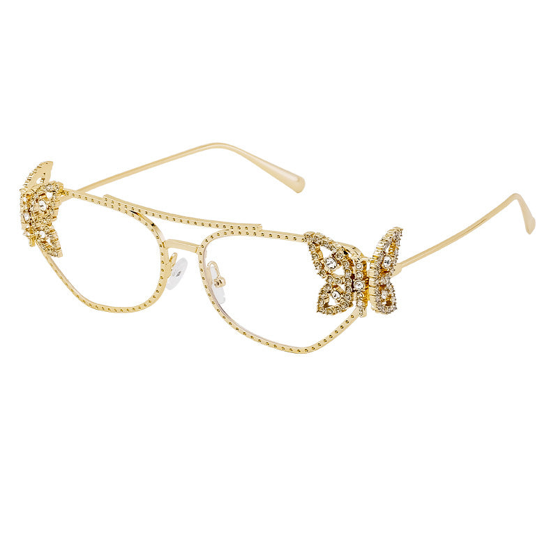 Wholesale Fashion Butterfly Diamond Square Frame Metal Temple Sunglasses