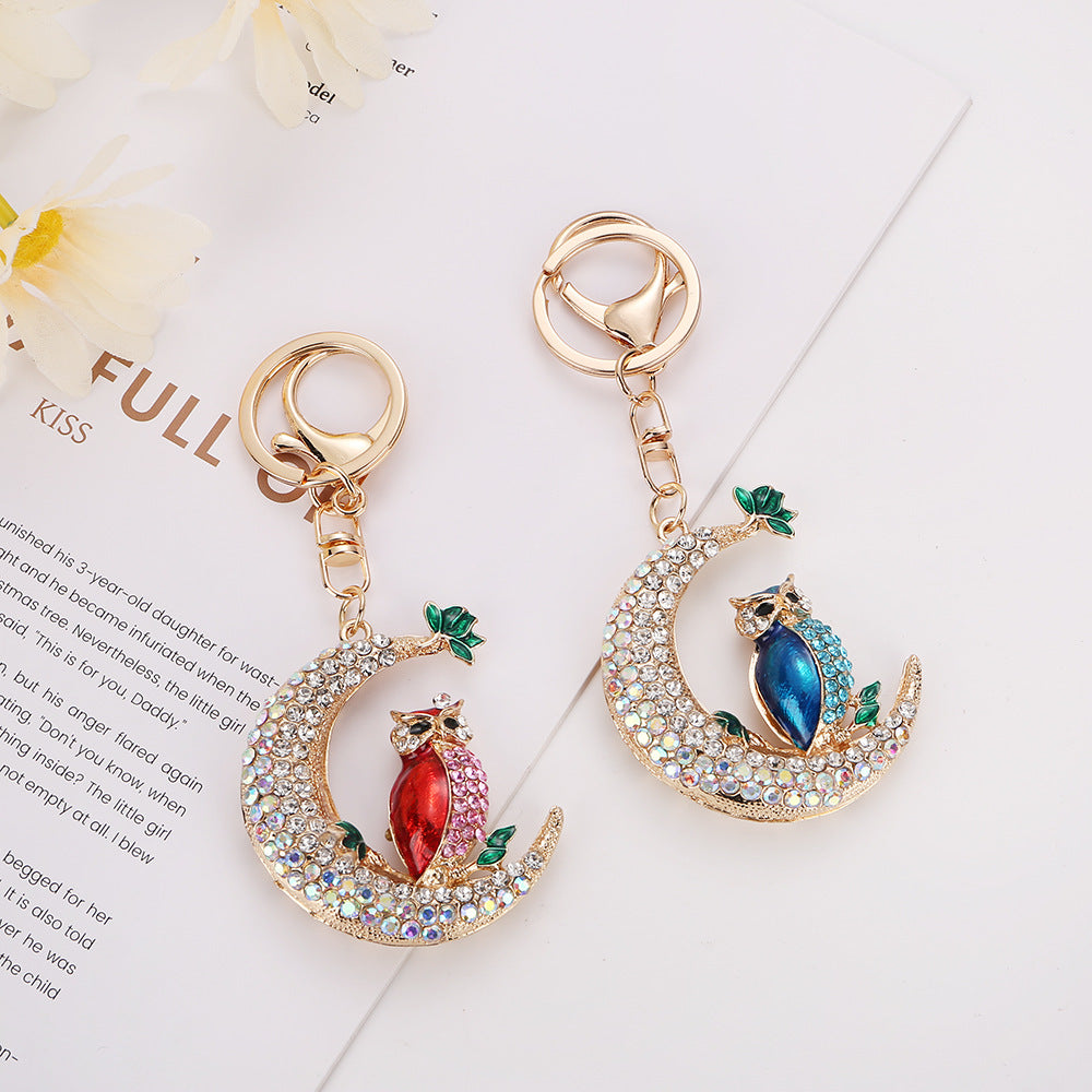 Wholesale Cute Diamond-studded Moon Bear Keychain Owl