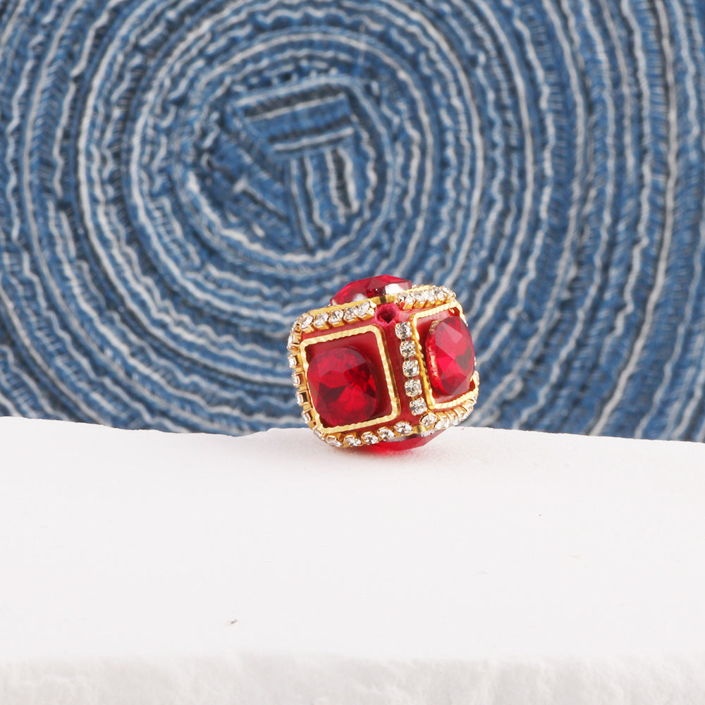 Wholesale  DIY 6pcs Diamond-encrusted  Square Crystal Soft Pottery Diamond Ball Straight Hole Beads  Mobile Phone Chain Key Chain